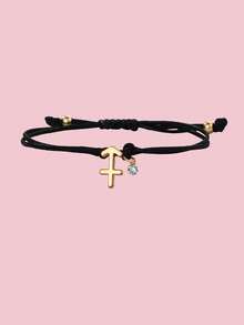 1件手工锌合金十二生肖镀金黑色蜡绳手链，青少年生日礼物 - 均碼 - 查看 5