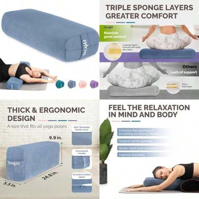 Yes4All - Almohada de esponja de triple capa para yoga restaurativo y meditación - Almohada versátil de apoyo de yoga, equilibrio y modificación de poses(A. Azul)