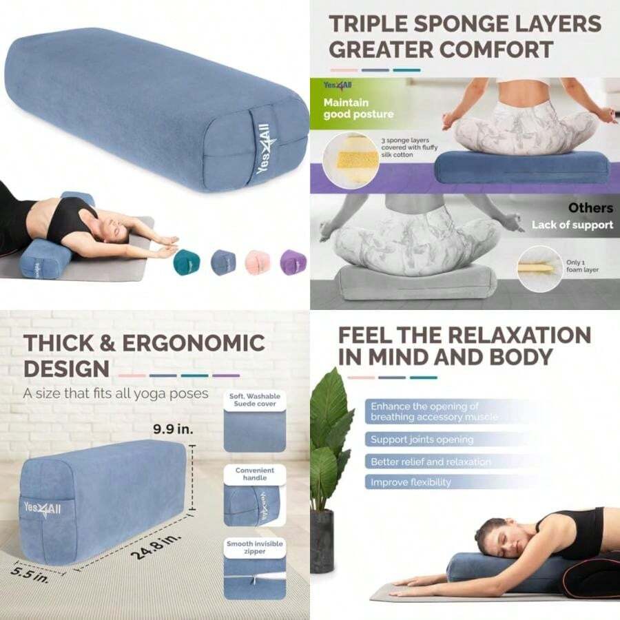 Yes4All - Almohada de esponja de triple capa para yoga restaurativo y meditación - Almohada versátil de apoyo de yoga, equilibrio y modificación de poses(A. Azul) - Multicolor - Ver 1