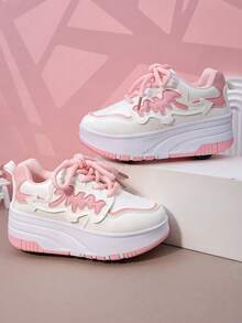 儿童四轮滑鞋，可拆卸轮子运动鞋，系带式Heelys轮滑鞋，男女童时尚休闲鞋 - 粉色 - 查看 4