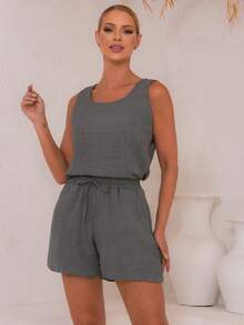 Women's Tank Top And Shorts Set - 灰色 - 查看 3