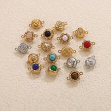 1Set Of 304 Stainless Steel 18K Gold-Plated Multi-Style Natural Stone Diamond-Studded Magnetic Snap Connector DIY Charms Jewellery Necklace Anb Bracelet Making Supplies Accessories Woman's Stainless Steel Jewellery Making Accessories Handmade Accessories Stainless Steel Ladies' Jewellery Woman's Handmade Accessories Suitable For Ladies' Daily Wear - Natural Stone Connector - View 8