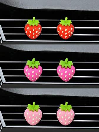 2pcs Cute Strawberry Car Air Vent Clip, Colorful Strawberry Shaped Car AC Vent Freshener Clip, Women Car Accessories Gift