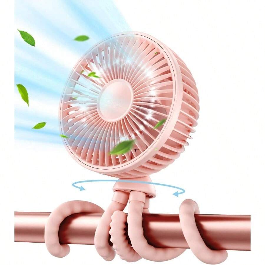 Gaiatop - Ventilador de carriola de bebé mini ventilador oscilante portátil de 4000 mAh con luz ventilador de computadora pequeño de mano de 4 velocidades que funciona con pilas trípode flexible de - rosa - Ver 1