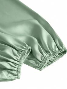 abyoxi 女士鼠尾草绿优雅性感不对称领口泡泡袖长袖荷叶边缎面迷你连衣裙，腰部褶皱设计，性感浪漫，适合派对、约会、新年、情人节、春夏秋季短款连衣裙 - 豆綠色 - 查看 10