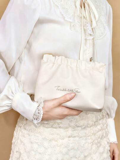 1pc Portable Waterproof Cosmetic Bag, Designed For Women, Can Store Coins, Lipsticks, Makeup Accessories And Organizer Pouches, Pink And White