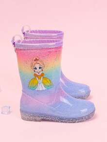 Kids Princess Rain Boots, Anti-Slip Waterproof, Cute & Versatile, Shiny - Yellow - View 5