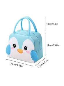 Bolsa de almuerzo con patrón de pingüino de dibujos animados en 3D, bolsa de almuerzo con cremallera impermeable de poliéster 3D, bolsa de almacenamiento aislante, bolsa de lienzo para la escuela y el trabajo - Multicolor - Ver 4
