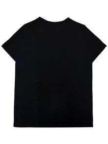 Camiseta de Cuello Redondo con Estampado Gráfico y Eslogan, Top Casual de Manga Corta Primavera y Verano, Ropa de Mujer - Negro - Ver 3