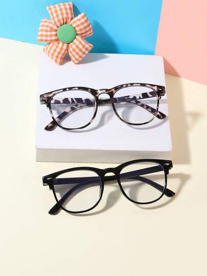 1 SET 2 PCS Boys' Girls' 9 - 14Y Black Frame Lapis Lazuli Frame Suitable For Indoor Study Reduces Blue Light Emission