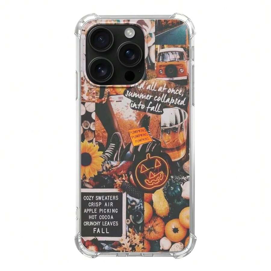 Fall Autumn Aesthetic Collage Phone Case Compatible With For IPhone 16 Pro, Autumn Pumpkin Halloween Phone Case For For IPhone 16 Pro, Cool TPU Bumper Case Cover,FallAesthetic - 秋季美學 - 查看 1