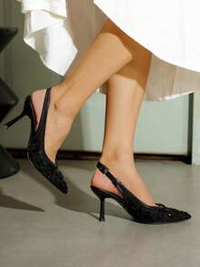 1 paire de talons hauts femme à talon fin pour soirée/casual avec dos ouvert - Noir - Voir 1