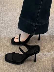 女士新款性感高跟黑色细带凉鞋 - 黑色 - 查看 8