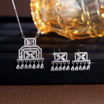 Set de 2 piezas de joyas vintage elegantes de nueva moda de lujo, incluye aretes y collar