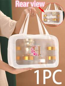 1个花卉字母A-Z旅行化妆包，大容量PU化妆包，护肤品和洗漱用品收纳袋，口红和化妆品收纳袋，防水家用医疗包，便携高端旅行包，简约优雅双色多隔层收纳包，适合女性、学生、旅行者，可作为礼物送给朋友、同学、老师、母亲、姐妹，生日、节日礼物 - 白色 - 查看 77