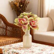 Artificial Orchid Faux Flower Bouquet Fake Flowers With Stems For DIY Bouquet Table Centerpieces Wedding Party Home Decor - xanh quân đội - Xem 4