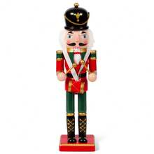 Wooden Nutcracker Puppet  Christmas Soldier Ornament & Desktop Decor - màu đen - Xem 2