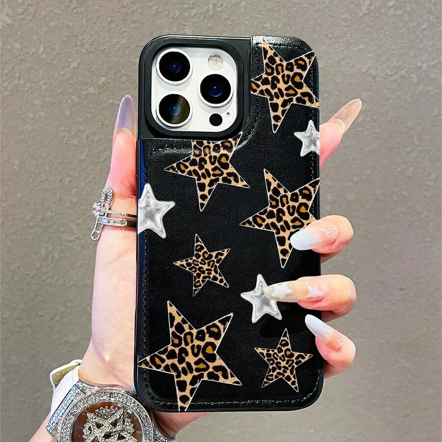 Una funda para teléfonos con patrón estrella y ranuras para tarjetas sim, compatible con iPhone 16, 15, 14, 13, 12, 11 y pro. Fabricado por tpu, ofrece protección contra caídas. Es un regalo ideal para amigos, familiares e hijos, adecuado para cumpleaños, celebraciones de primavera, vacaciones, parejas, San Valentín y otras ocasiones. - Negro - Ver 1