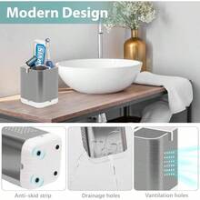 Toothbrush Holder Toothpaste Organizer Drainage Bathroom Vanity, Detachable Anti - Slip Brushed Nickel Toothpaste Storage Caddy 3 Slots With Drainage Holes Brush Stand - Bạc đánh bóng - Xem 5