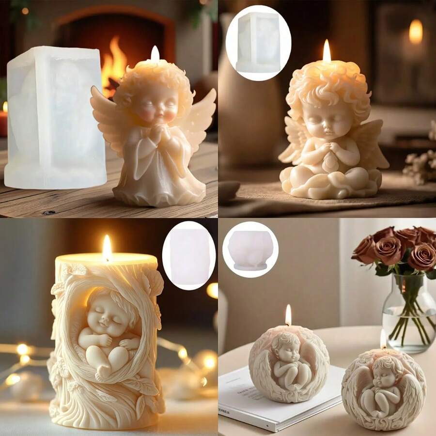 1pc Angel Shaped Silicone Candle Mold - White - View 1