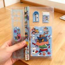 6 Pieces/Set Crayon Shin Chan Cartoon Ruler Eraser Notebook Set, Creative Drawing Office Supplies Shin Chan Stationery Set Gift (Some Parts May Come Randomly)
