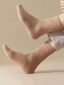 5 Pairs Women's Warm Winter Socks, Thickened Classic Style, Solid Color Merino Wool Socks, Cold & Snow Proof, Plush Lining Comfortable, Suitable For Autumn/Winter, Moisture-Wicking, Quick-Drying, Fashionable & Versatile, Black - Multi-color a - View 3