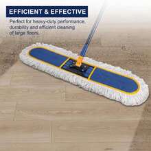 24" Commercial Dust Mop For Floor Cleaning,Heavy Duty Floor Duster With 2 Cotton Reusable Mop Pads,59 Long Handle Wet Dry Flat Mops For Hardwood Floors,Marble, Laminate,Tile,Concrete,Garage (Blue) - ColorA - 查看 2