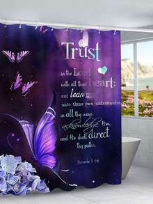 1/4pcs Purple Rose & Butterfly Floral Bathroom Curtain Set, Includes Anti-Slip Bath Mat, U-Shaped Toilet Lid Cover, Bathroom Rug