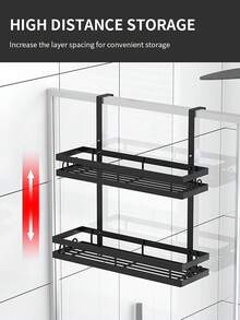 1pc Double-Layer Bathroom Organizer Rack, Thick & High Capacity, Hanging Shower Caddy, Shampoo & Body Wash Holder, Easy Installation, Space-Saving, For Bathroom, Shower, Toiletries Storage, Bathroom Shelf, Bathroom Accessories Bathroom Accessories Bathroom Tools Bathroom - Black - View 8