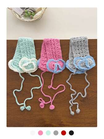 Höst/vinter Nya stickade öronkåpor med huvudband, öronvärmare med plysch och knytband, retro handgjorda stickade 3D-hjärtformade öronkåpor för kvinnor, Y2K söta varma stickade öronkåpor med blomknytning, termiska öronkåpor, tjocka mjuka öronskydd för vintern