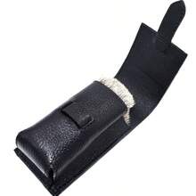 , Funda de piel autntica para brochas de afeitar, color negro, soporte de viaje para brochas de afeitar estndar - inicial - Ver 3