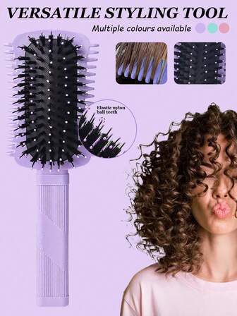 Cepillo para cabello rizado, cepillo definidor de volumen para desenredar, dar forma y peinar los rizos de las mujeres sin esfuerzo, reduce el tirón, diseño de borde eficaz, el borde lateral estrecho separa y da volumen a los mechones rizados de manera eficiente, cepillo para el cabello de las mujeres, cabello, viaje, productos para el cabello, herramientas para el cabello, artículos para el cabello, barbero, accesorios de barbería, barbería, equipo de peluquería (rosa, morado, verde)