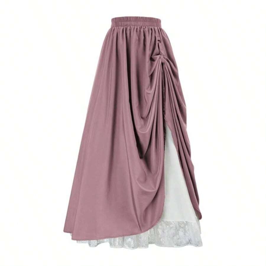 Falda acampanada de dos vas con cintura elstica para mujer, estilo steampunk, estilo casual, color dorado, talla S - inicial - Ver 1