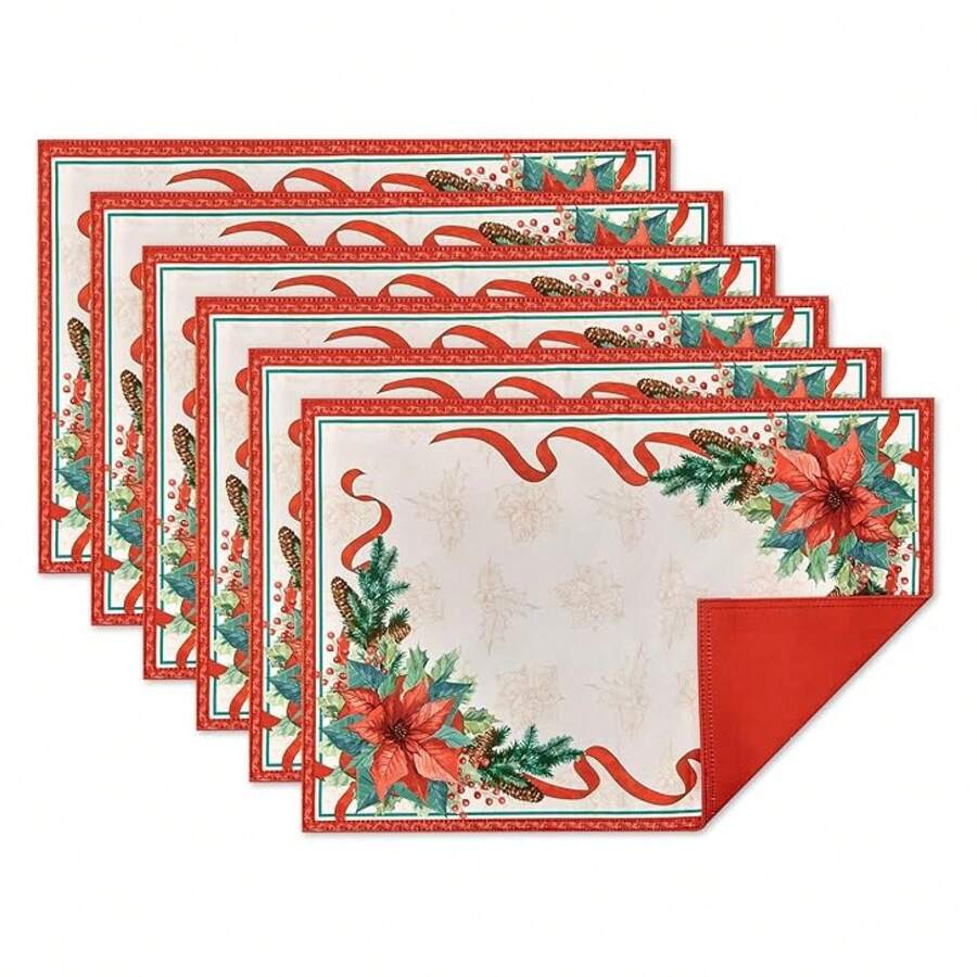 Poinsettia Placemats - Christmas Table Linens, 13x19 - Multicolor 54 - View 1