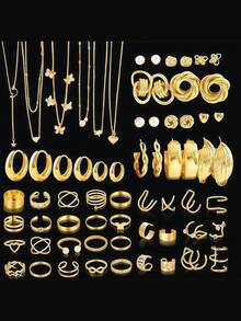 86pcs/58pcs/68pcs/39pcs/35pcs/12pcs Vintage Elegant Fashion Retro Coin Style Metal Multi-Element Faux Pearl Heart Flower Butterfly Pendant Jewelry Set Necklace Ring Earrings Suitable For Women Date Holiday Wedding Party Birthday Gift Daily Wear Autumn/Winter Christmas Valentine's Day Anniversary, High Cost-Effective Jewelry - Multicolor - View 11