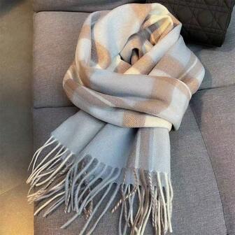 1 pieza Bufanda de cuadros 100% lana para mujer, chal de alta calidad, nuevo lanzamiento 2025, calentador de cuello de invierno, regalo de cumpleaños