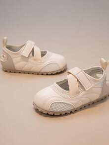 1双儿童透气网面运动鞋，软底舒适休闲鞋，男女童均适用，松紧带设计，适合上学、跑步、日常穿着。 - 米色 - 查看 5