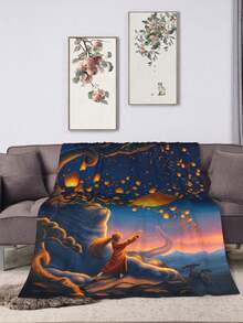 Lanterns Of Hope Blanket Premium Anime Throw Blanket - Ultra Soft Flannel, Cartoon Print, Ideal Gift For Fans For Christmas & Birthday, For Sofa, Bed, Camping & Travel - 黑色 - 查看 1