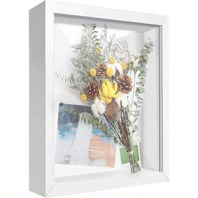 WSXC 8x10 Shadow Box Frame Display Case With Letter Stickers Display Case Box For Memorabilia Baby Items Wedding Memories Crafts Tickets And Photos White 8x10