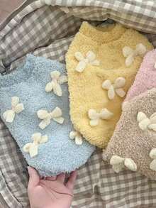 1pc Pet Fleece Vest, Reversible Sherpa Vest, New Winter Design With Cute Bow Accent, Suitable For Poodle, Teddy, Chihuahua, Pomeranian And Other Medium/Small Cats And Dogs, Keeps Pets Warm And Comfortable - Multicolor - View 3