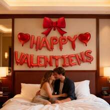 Happy Valentine's Day Letter Set, Red Bow Knot Happy Letter, Red Heart Foil Balloons, Suitable For Valentine's Day, New Year, Anniversary, Home Decor, Valentine's Day Proposal Decoration - Multicolor - View 7