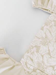 Blusa casual y elegante de mujer con mangas abullonadas de jacquard - Albaricoque - Ver 3