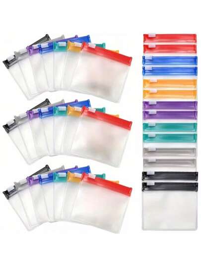 Multi-Color EVA Zipper Pouch Bags - Transparent Sealable Travel Cosmetic & Jewelry Storage Organizer For Toiletry, Makeup, Pills, Beads, Hair Accessories, Portable Clear Small Drawstring Bag(Includes DIY Label*1)