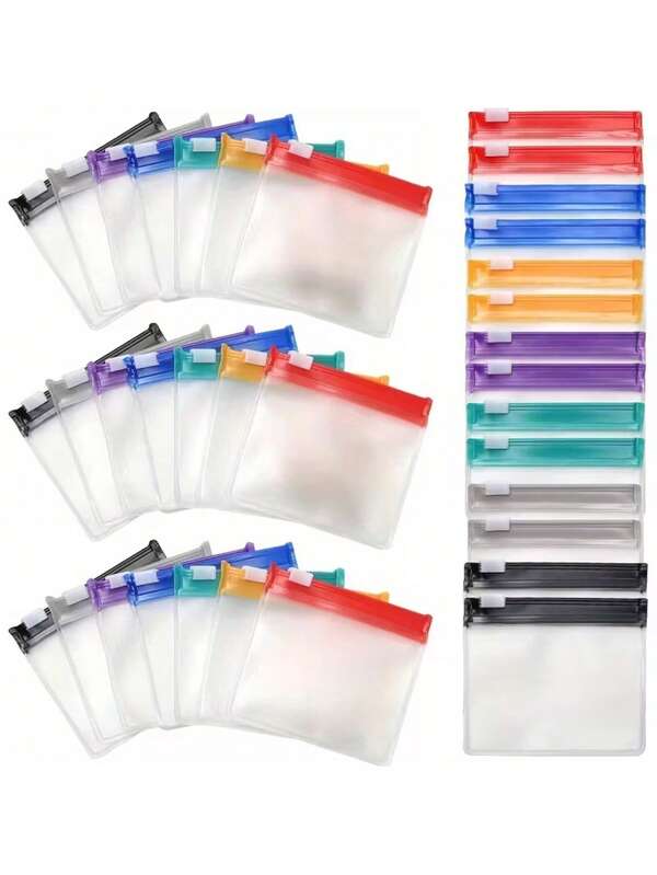 Multi-Color EVA Zipper Bag - Transparent Sealed Travel Cosmetic And Jewelry Storage Organizer Bag Suitable For Toiletries, Cosmetics, Pills, Beads, Hair Accessories, Etc. Portable Transparent Small Drawstring Bag (Includes DIY Label *1)