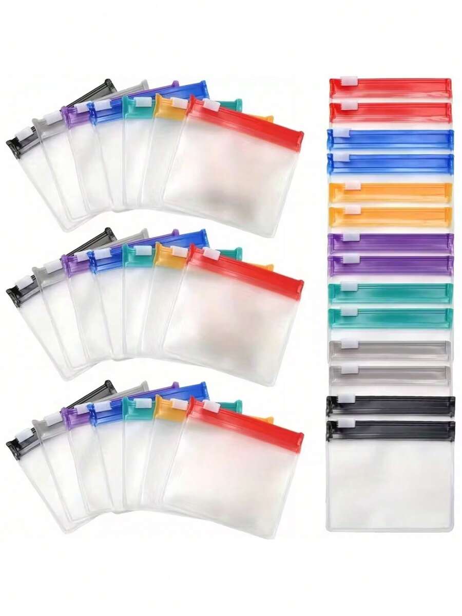 Multi-Color EVA Zipper Pouch Bags - Transparent Sealable Travel Cosmetic & Jewelry Storage Organizer For Toiletry, Makeup, Pills, Beads, Hair Accessories, Portable Clear Small Drawstring Bag(Includes DIY Label*1) - Multicolor - View 1
