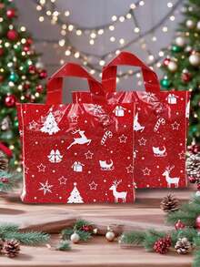 10/20 pièces Sacs cadeaux de Noël, motifs d'arbre de Noël rouge, de renne, d'étoile, de flocon de neige. Sacs cadeaux pour décoration de fête de Noël, fournitures d'emballage de cadeaux pour rassemblement familial de Noël, sacs en plastique pour shopping de Noël, sacs en plastique durables, fournitures d'emballage de cuisine de Noël, décoration du Nouvel An 2026, décorations de Noël, cadeaux de Noël, faveurs de fête