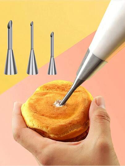 1/3pcs Stainless Steel Cream Piping Nozzles, Professional Long Eclair Piping Tips, Small Pastry Decorating Tools, Baking Supplies, Kitchen Essentials, Back To School