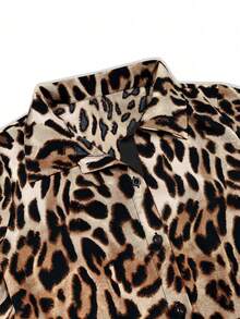 HUTENER Leopard Print Color Block Short Sleeve Dress With Turndown Collar, For Women, Spring/Summer - Black - View 3