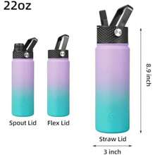 BJPKPK - Botellas de agua aisladas con tapa de popote, botella de agua de metal de acero inoxidable de 18 onzas, térmica fría y caliente con 3 tapas, a prueba de fugas, taza de viaje sin , frascos(0.7 Litros Verde lavanda) - Multicolor - Ver 2
