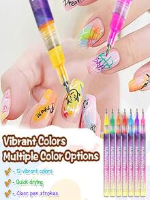 12-Color Nail Art Pen Set, Nail Marker Pens, Polishing Pens Suitable For 3D Nail Art, Painting, Eyeliner, DIY Nail Beauty Decoration Nail Art Tools - Multicolor - View 8